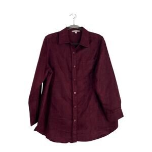 Women Within Burgundy Faux Suede Button Up Shirt Shacket Size 14/16 Oxblood Red